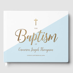 Livro De Visitas Batismo de Bebê com Ouro Azul Elegante Personaliz