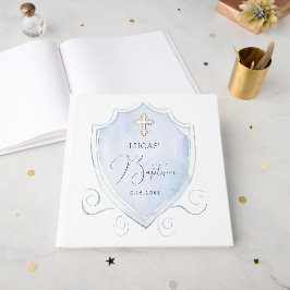 Livro De Visitas Batismo de Crest de Ceste Azul Claro Elegante
