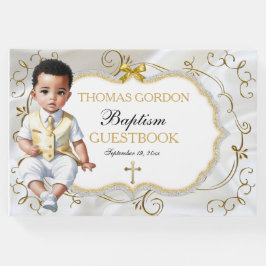 Livro De Visitas Batismo de Menino Branco e Dourado Cruz
