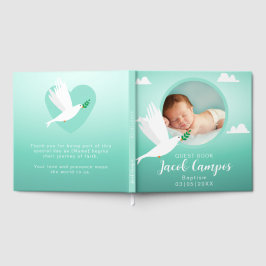 Livro De Visitas Batismo de Menino Cristo Anjo Pombo Azul Turquesa