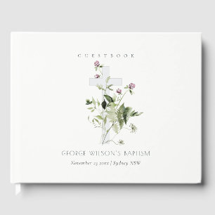 Livro De Visitas Batismo Floral de Flor Selvagem Roxo Elegante