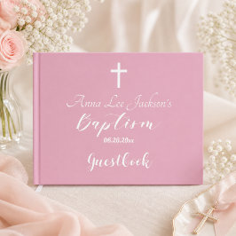 Livro De Visitas Batismo Moderno Cristão Cruz Branca Rosa Empoeirad
