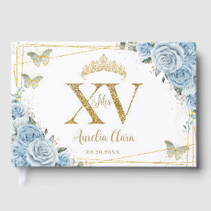 Livro De Visitas Bebê Azul Borboletas Douradas Quinceañera XV