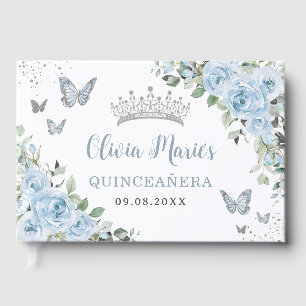 Livro De Visitas Bebê Azul Borboletas Florais Silver Quinceañera