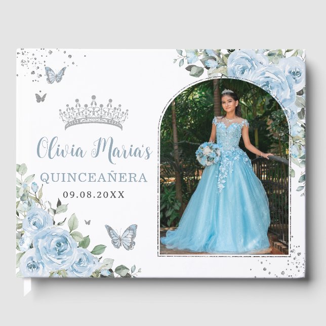 Livro De Visitas Bebê Azul Borboletas Quinceañera Foto (Frente)