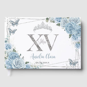 Livro De Visitas Bebê Azul Borboletas Silver Quinceanera XV