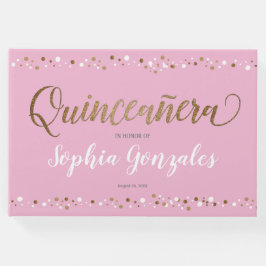 Livro De Visitas Bebida Branca Rosa Dourada Confetti Quinceanera 15