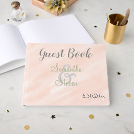 Livro De Visitas Bege Suave Verde Sage Aquarela