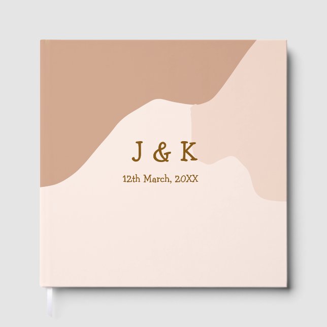Livro De Visitas Beige boho curvy orange wedding name date (Frente)
