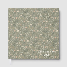 Livro De Visitas Belas Flores em Tons Terrosos Verde Sage