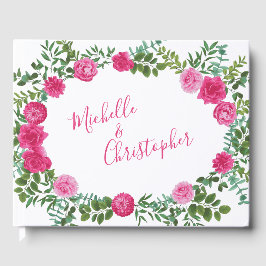 Livro De Visitas Belas Rosas de Casamento Cor-de-Rosa Brilhante Flo