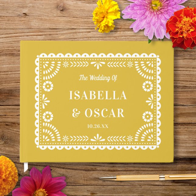 Livro De Visitas Belo Ornamentado Papel Picado Casamento Amarelo (Criador carregado)