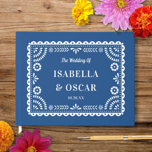 Livro De Visitas Belo Ornamentado Papel Picado Casamento Azul