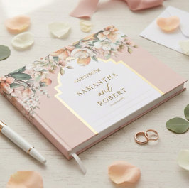Livro De Visitas Belo Pêssego e Dourado Casamento Floral