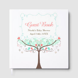 Livro De Visitas Birds Hearts Tree Mint and Coral Baby Shower