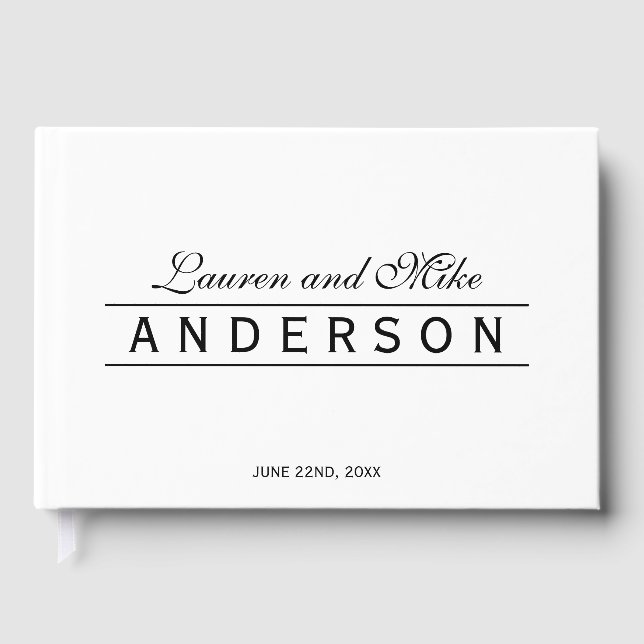 Livro De Visitas Black and White Elegant Lines Couple Name Wedding (Frente)