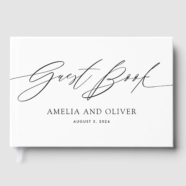 Livro De Visitas Black and White Minimalist Wedding Guest Book (Frente)