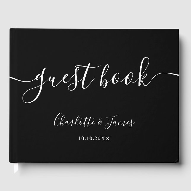 Livro De Visitas Black And White Signature Script Photo Wedding (Frente)