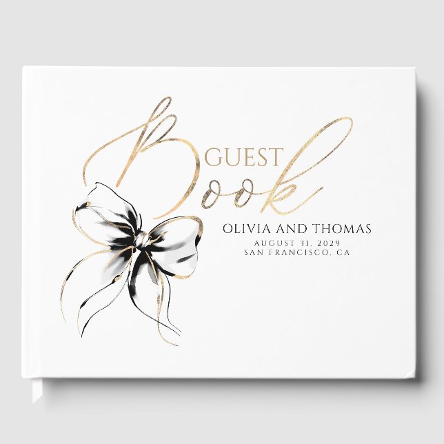 Livro De Visitas Black Bow Gold Script Guest Book (Frente)