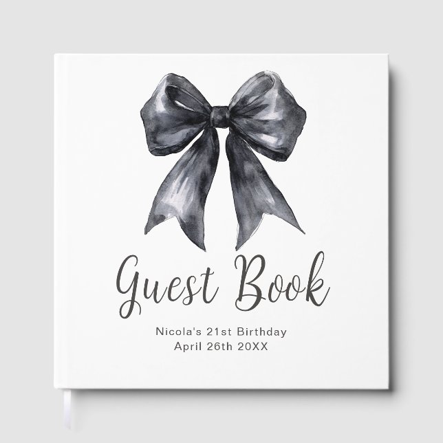 Livro De Visitas Black Coquette Bow Birthday Party Guest Book (Frente)