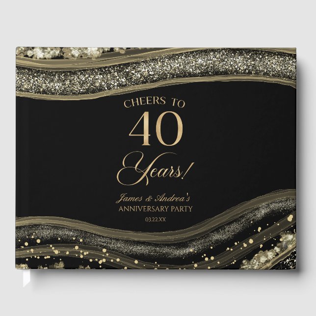 Livro De Visitas Black Gold Agate 40th Wedding Anniversary Party (Frente)