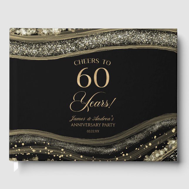 Livro De Visitas Black Gold Agate 60th Wedding Anniversary Party (Frente)