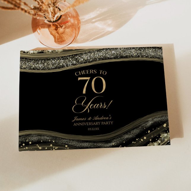 Livro De Visitas Black Gold Agate 70th Wedding Anniversary Party (Criador carregado)