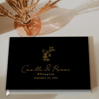 Livro De Visitas Black/Gold Floral Monogram Calligraphy Wedding