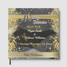 Livro De Visitas Black & Gold Marble Design 