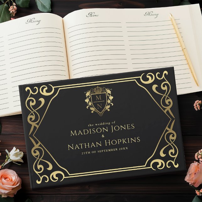 Livro De Visitas Black Royal Fantasy Monogramas Weding (Criador carregado)