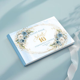 Livro De Visitas Blooming Dusty Blue Floral Sweet Sixteen Birthday 