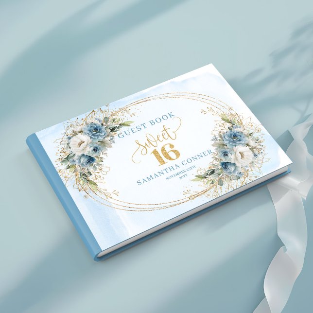 Livro De Visitas Blooming Dusty Blue Floral Sweet Sixteen Birthday  (Blooming Dusty Blue Floral Sweet Sixteen Birthday Guest Book

)