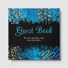 Livro De Visitas Blue Alcohol Ink Birthday Party Guest Book