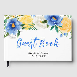 Livro De Visitas Blue and Yellow Floral Wedding