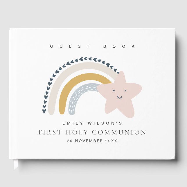 LIVRO DE VISITAS BLUE BLUSH RAINBOW STAR KIDS PRIMEIRA COMUNICAÇÃO  (Frente)