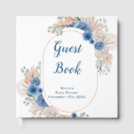 Livro De Visitas Blue Boho Pampas Grass Baby Shower