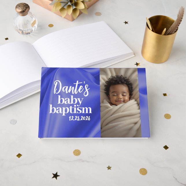 Livro De Visitas Blue Boy Baby Baptism Christening Guest Book (Frente aberta)