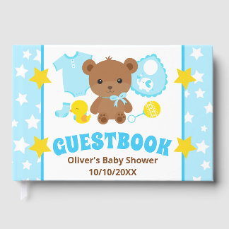 Livro De Visitas Blue Boy Teddy Bear Clothes Baby Shower Guestbook