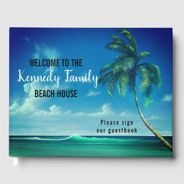 Livro De Visitas Blue Coastal Family Beach House Bem-vindo (Frente)