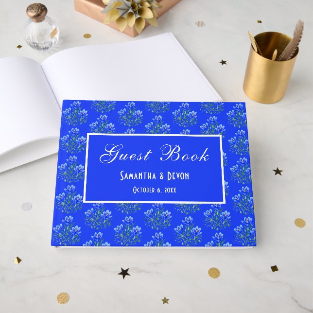 Livro De Visitas Blue Crocuses Wedding (Frente aberta)