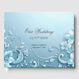 Livro De Visitas Blue Decorative Floral Guest Book
