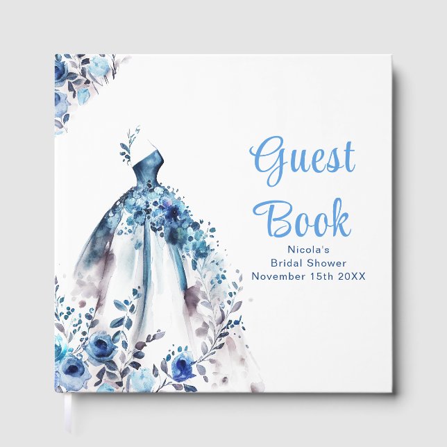 Livro De Visitas Blue Floral Dress Bridal Shower  (Frente)