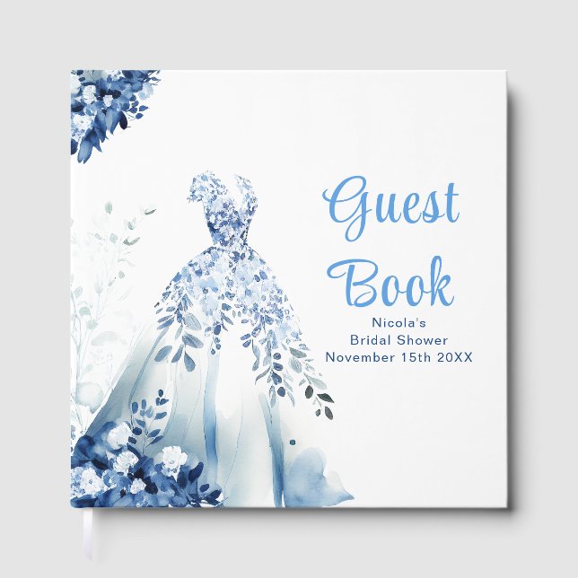 Livro De Visitas Blue Floral Dress Bridal Shower  (Frente)