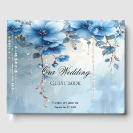 Livro De Visitas Blue Flowers and Pearls Guest Book