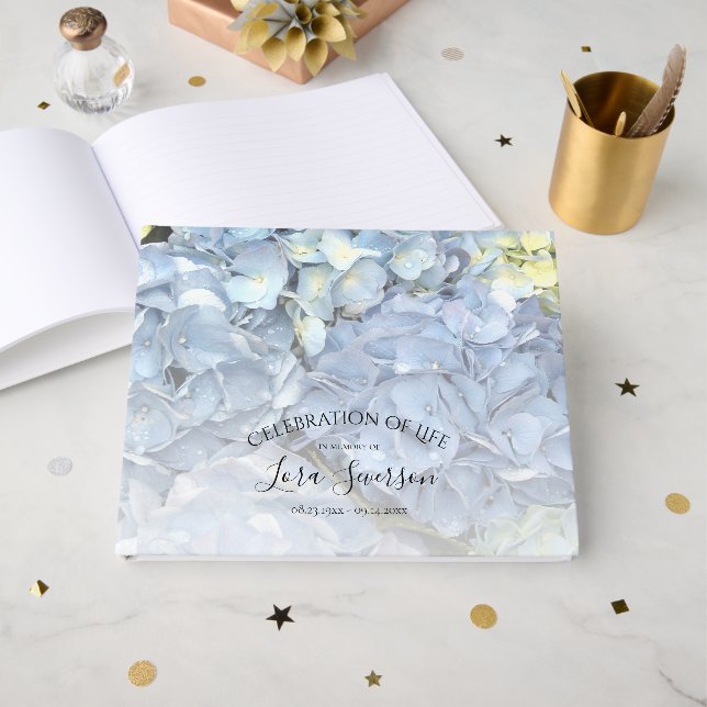 Livro De Visitas Blue Hydrangea Celebration of Life Memorial (Frente aberta)