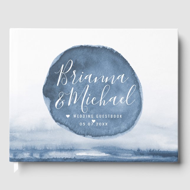 Livro De Visitas Blue Lake Water Stain | Personalizado (Frente)