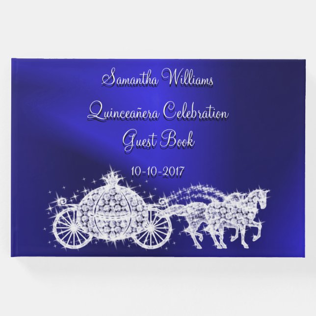 Livro De Visitas Blue Princess Coach & Horses Quinceañera (Frente)