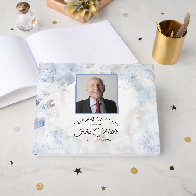 Livro De Visitas Blue Tint Celebration of Life Memorial (Frente aberta)