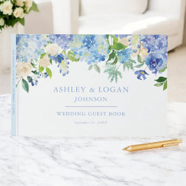 Livro De Visitas Blue Watercolor hydrangea Weding Book