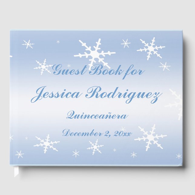 Livro De Visitas Blue White Snowflake Winter Quinceañera (Frente)